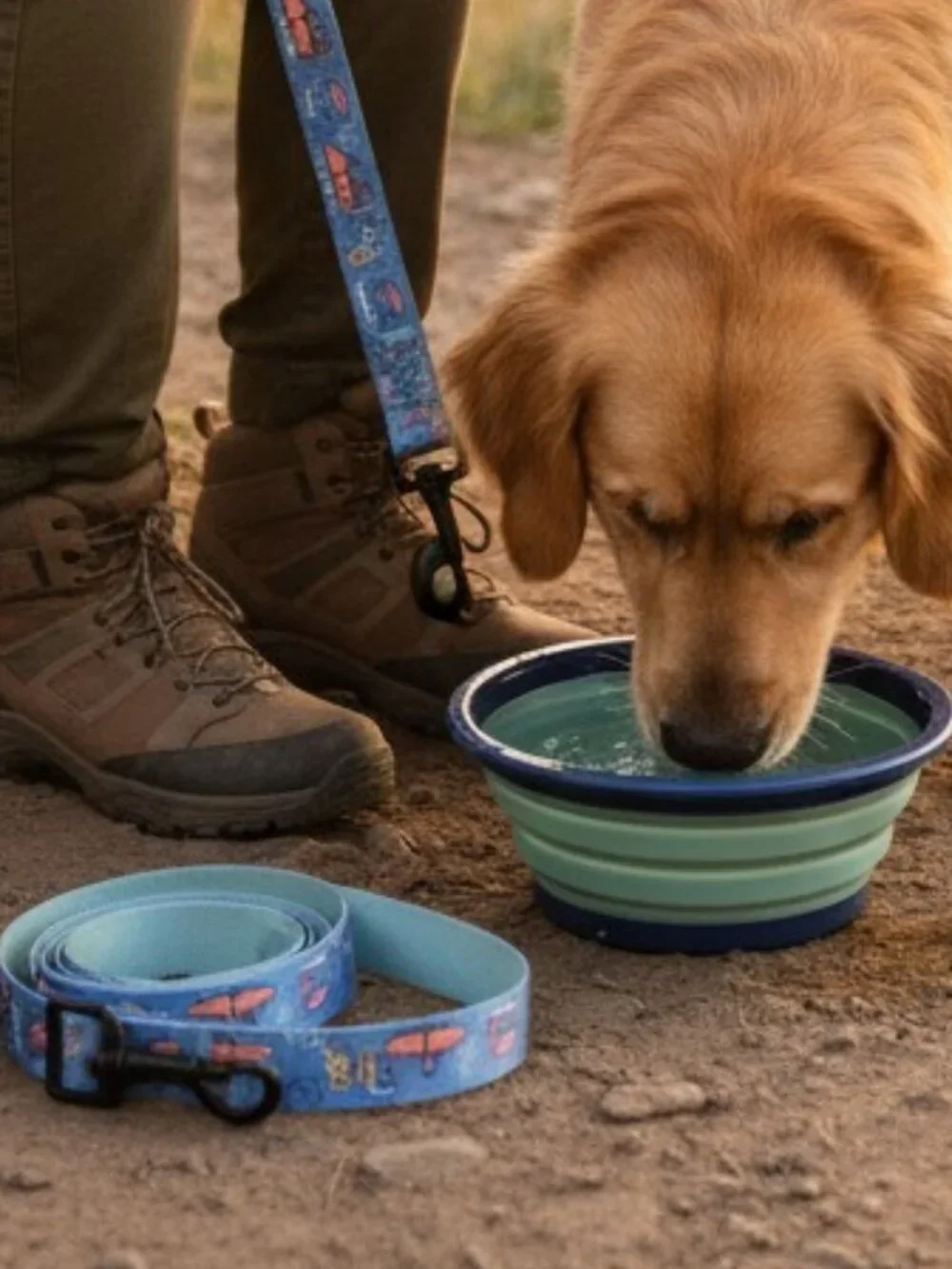 Life is Good Jake/Rocket Dog Travel Bowl and Leash